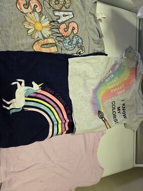 Girls' Rainbow Unicorn & Graphic Short Sleeve Tops - Gray, Navy, Light Pink